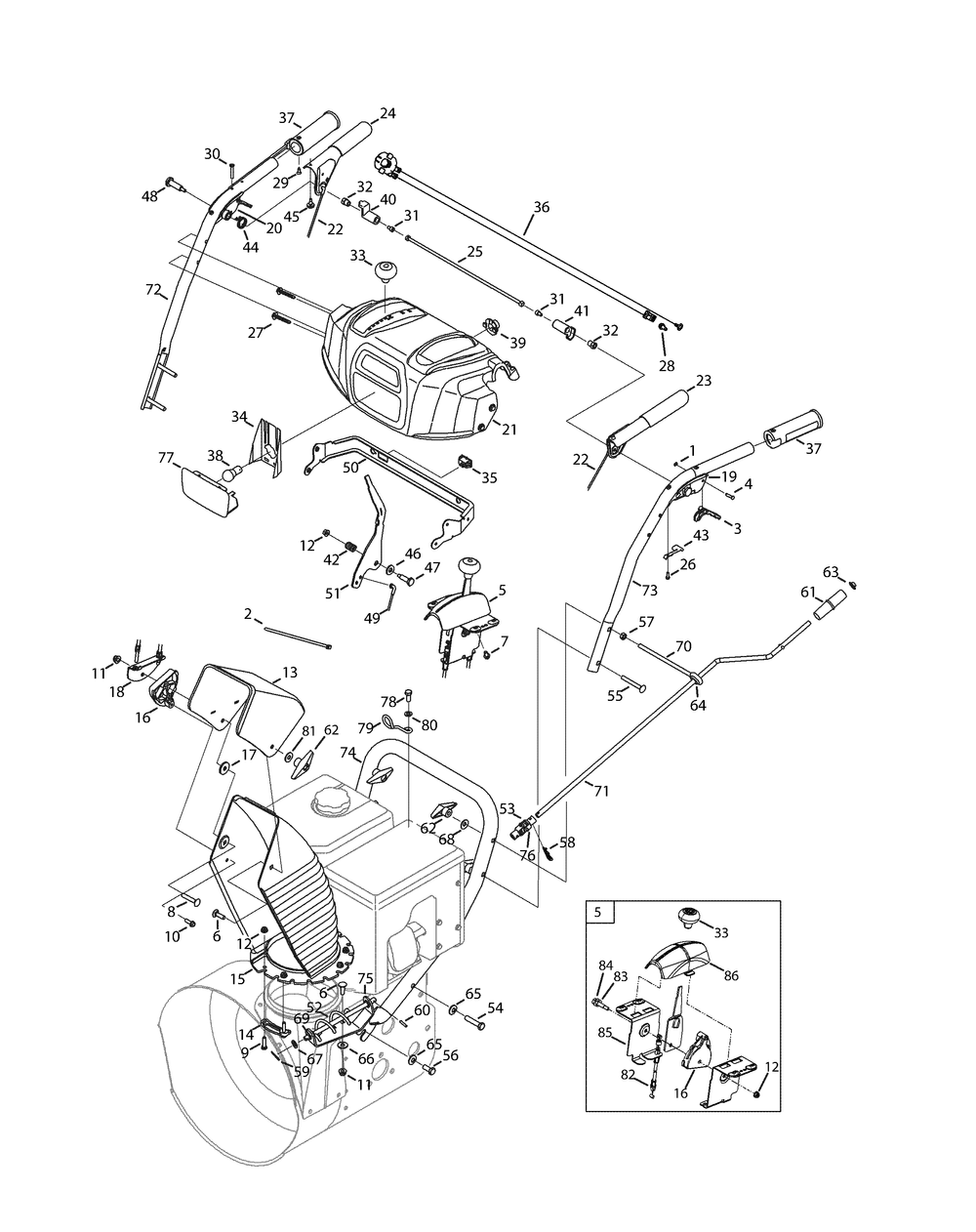 Handles, Panel And Discharge Chute Diagram and Parts List for 2X945SWE (31AH97SW756-31BH97SW710-31BH97SW756)(2015) Cub Cadet Snow Blower